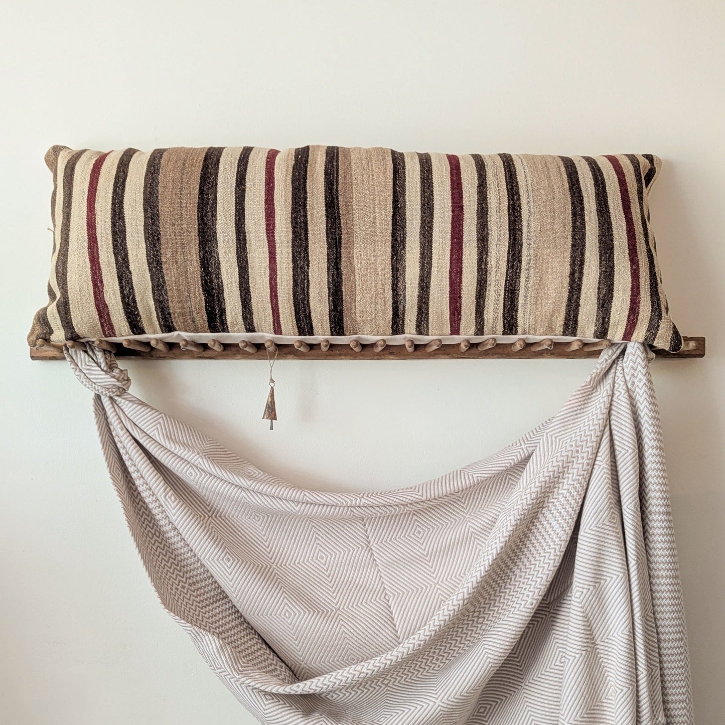 Vintage XL Turkish Kilim Pillow - Brown and Brick Stripes