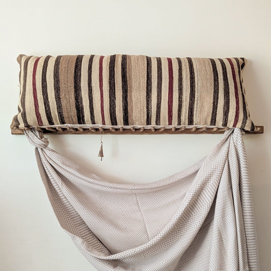 Vintage XL Turkish Kilim Pillow - Brown and Brick Stripes