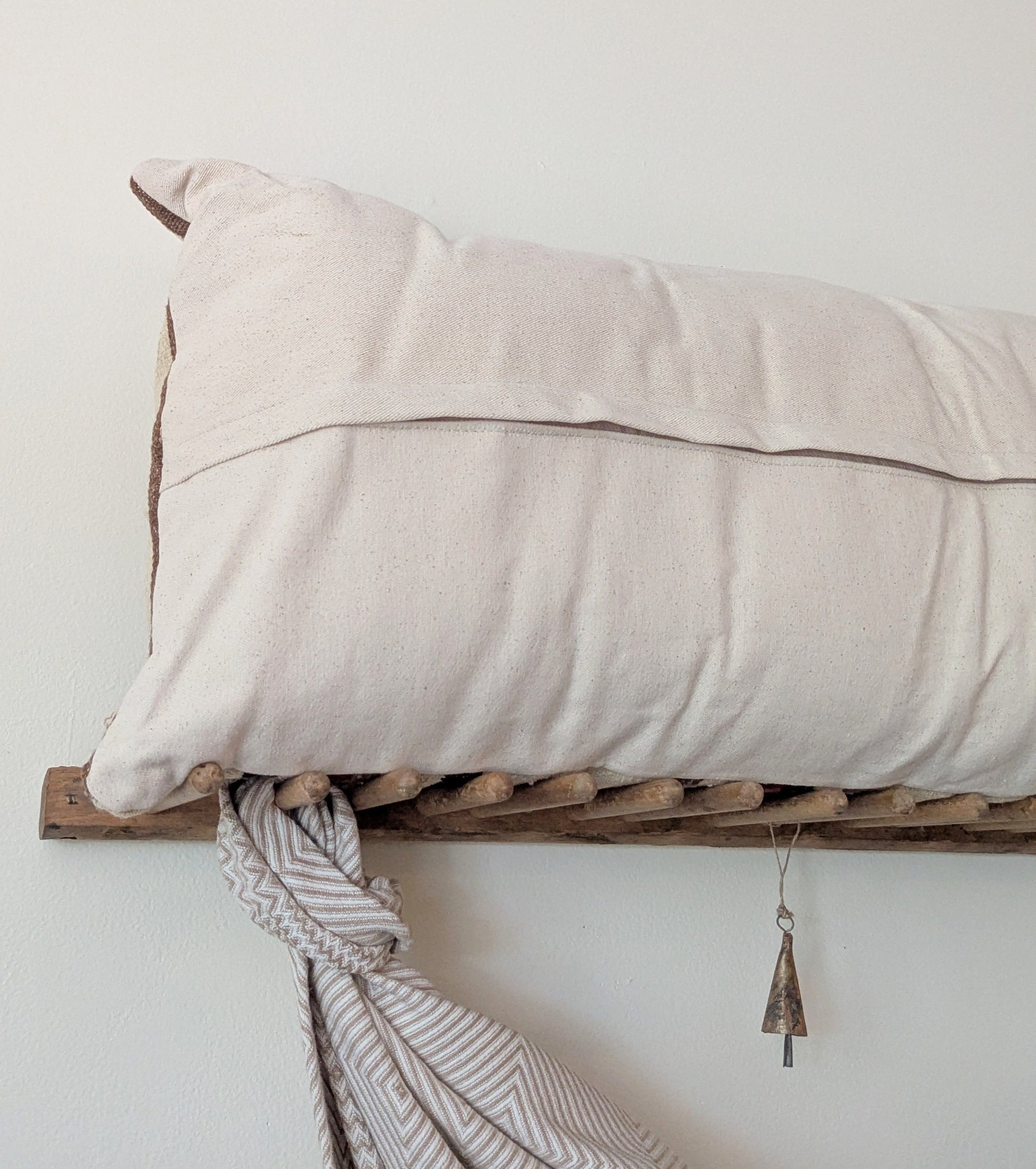 Extra Large Striped Vintage Turkish Kilim Pillow - Black, Red & Brown Stripes