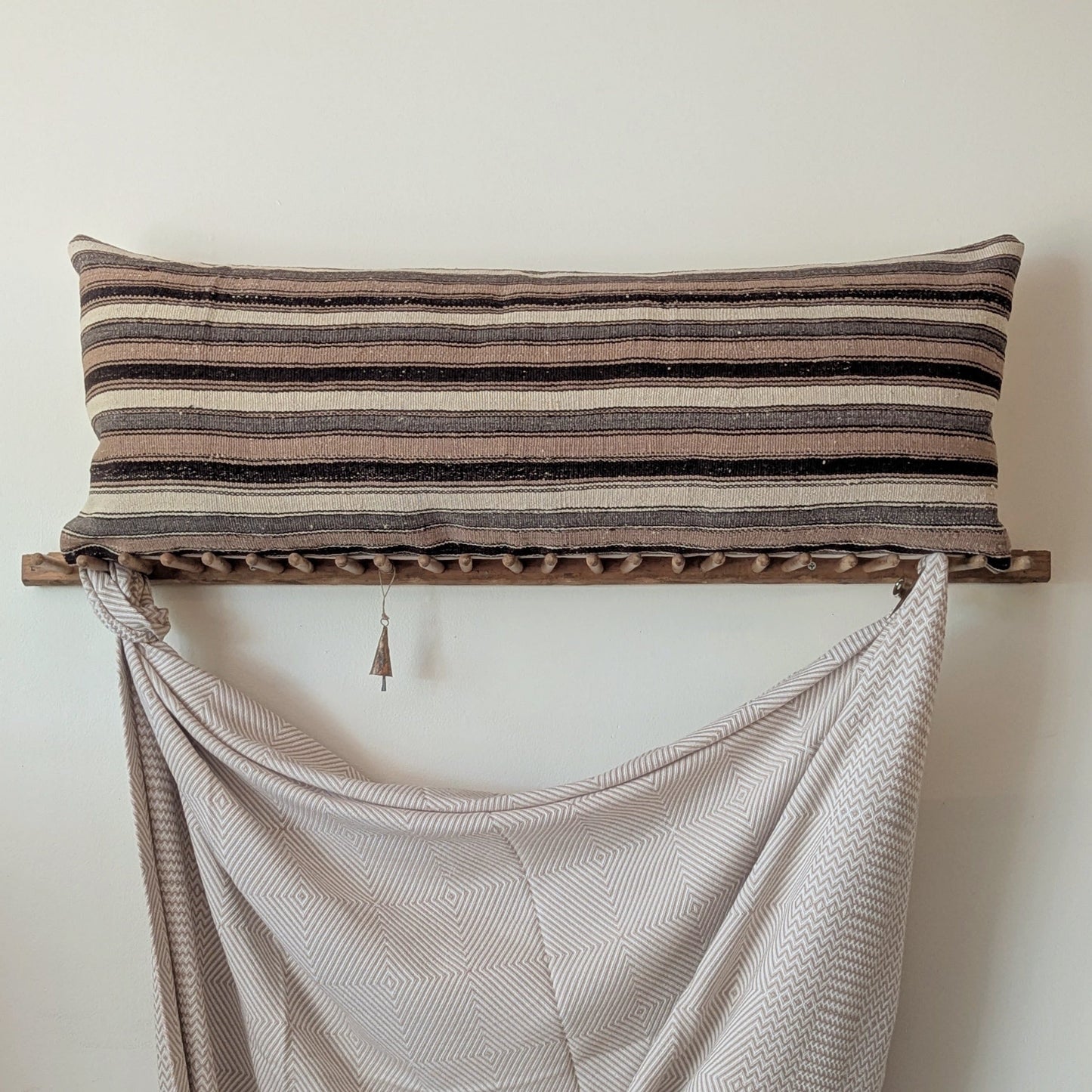 Vintage XL Hemp Turkish Kilim Pillow - Horizontal Stripes