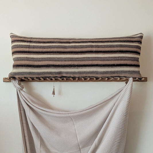 Vintage XL Hemp Turkish Kilim Pillow - Horizontal Stripes