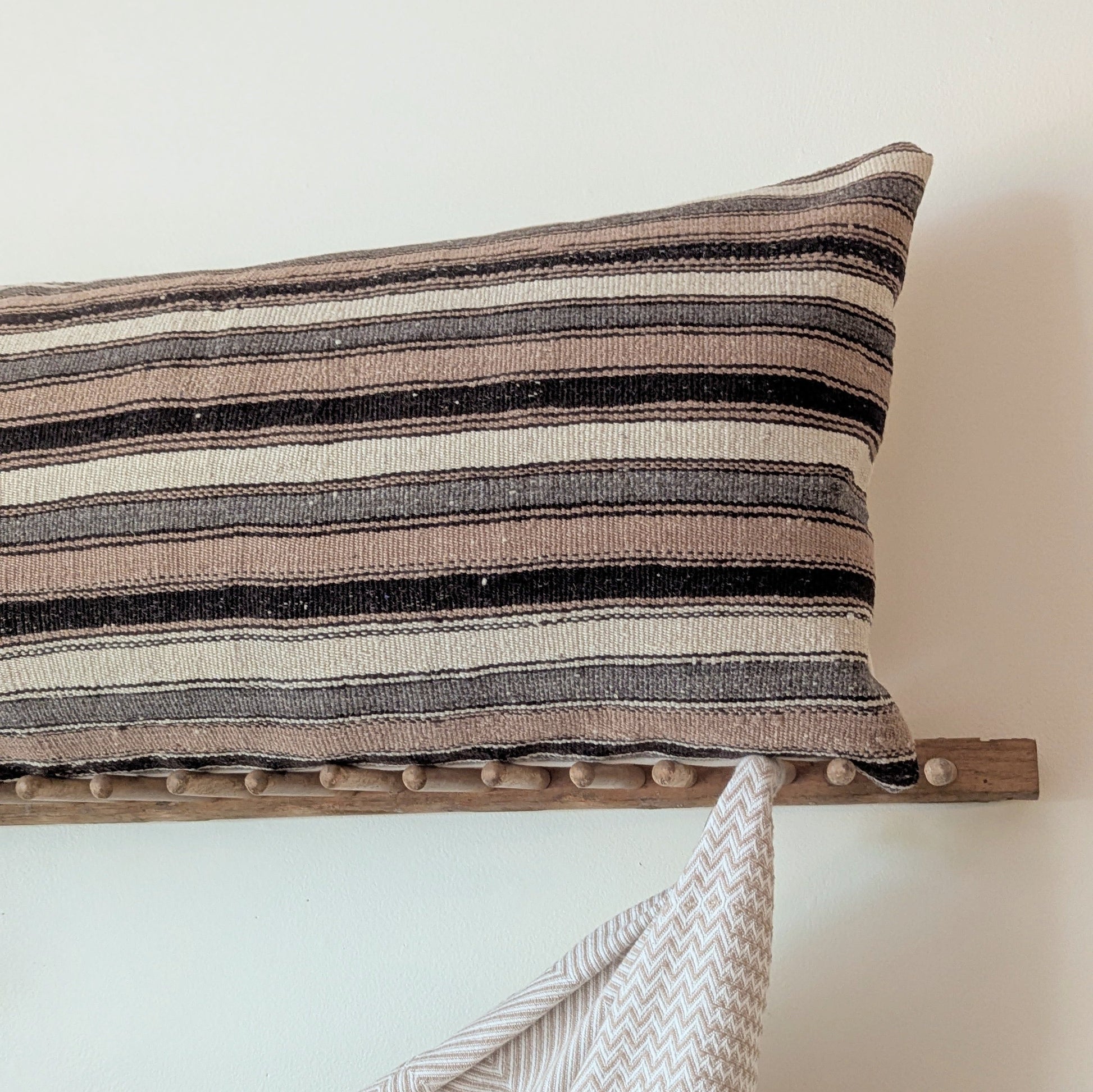 Vintage XL Hemp Turkish Kilim Pillow - Horizontal Stripes