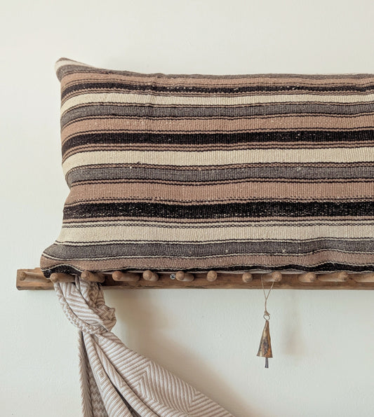 Vintage XL Hemp Turkish Kilim Pillow - Horizontal Stripes