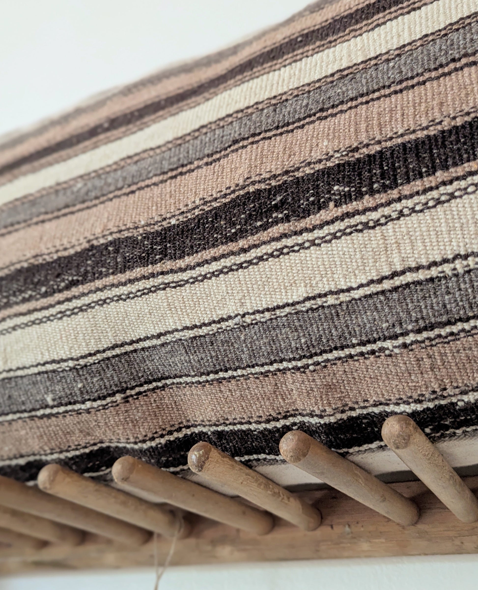 Vintage XL Hemp Turkish Kilim Pillow - Horizontal Stripes