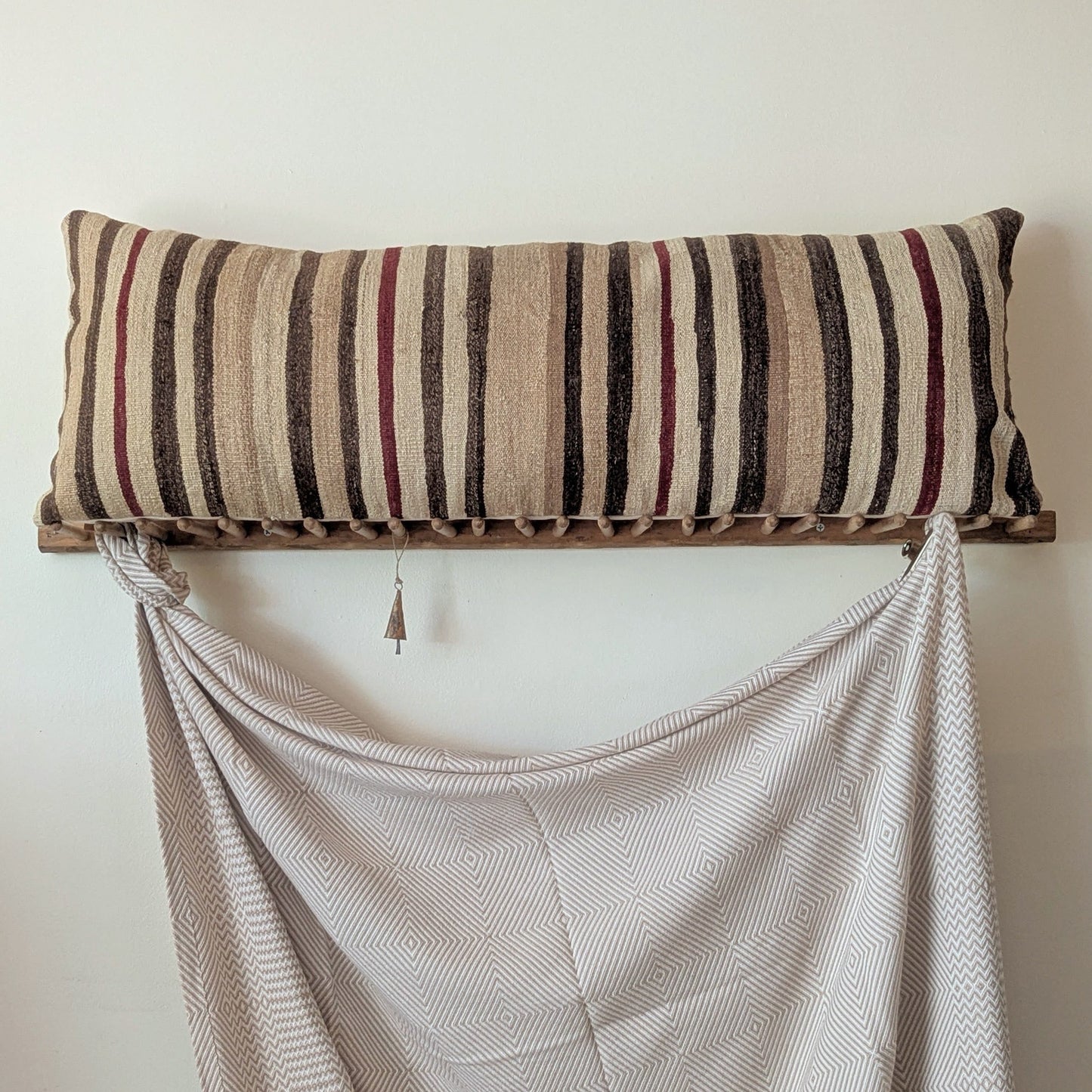 Vintage XL Turkish Kilim Pillow - Brown and Brick Stripes