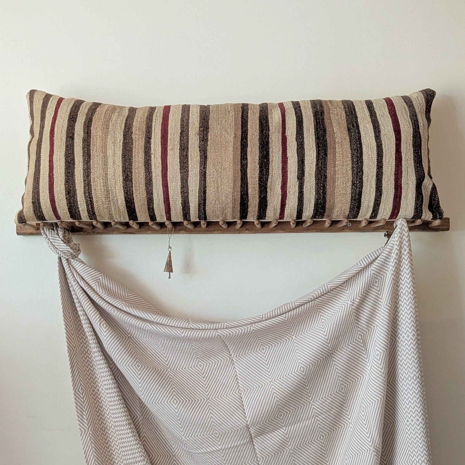 Vintage XL Turkish Kilim Pillow - Brown and Brick Stripes
